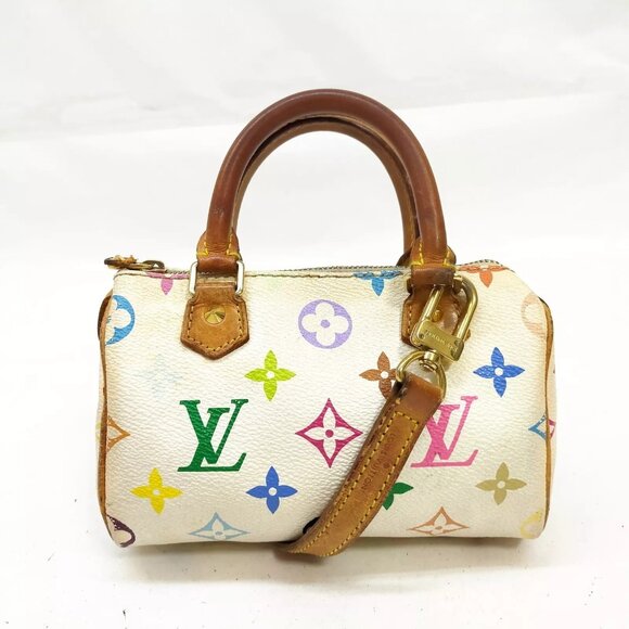 (D526) Louis Vuitton LV Hand Bag Mini Speedy White Monogram Multicolor - Picture 1 of 4